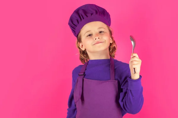 Cucchiaio Bambino Tenere Cucchiaio Cuoco Bambino Cuoco Ritratto Studio Bambini — Foto Stock