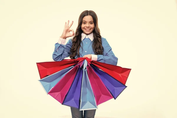 Menina Adolescente Elegante Com Sacos Venda Compras Compras Exploração Crianças — Fotografia de Stock