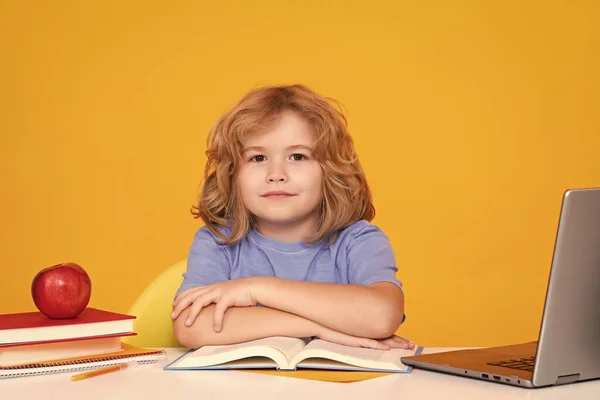 School Education Concept Portrait Cute Child School Boy Isolated Yellow — Stockfoto