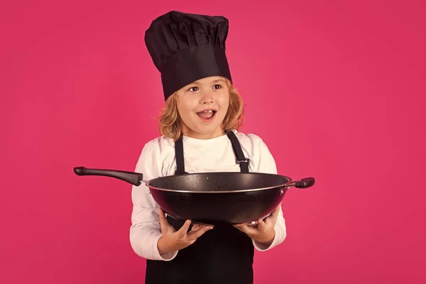 Cuoco Bambini Cucina Con Padella Cuoco Bambino Cuoco Ritratto Studio — Foto Stock