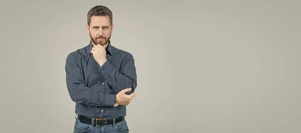 Clothing Serious Man Bearded Man Think Grey Background Serious Look — Stock Photo, Image