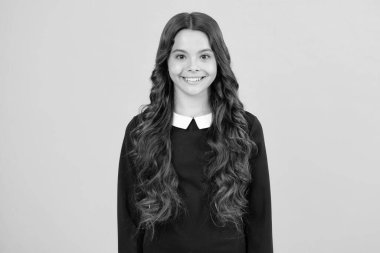 Güzel genç kız öğrenci. Tecrit edilmiş bir arka planda genç bir kızın portresi. Zeki liseli kız, zeki inek çocuk.