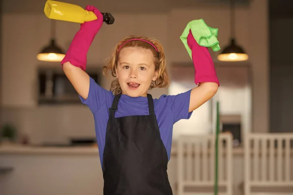Cleaning House Portrait Child Helping Housework Cleaning House Housekeeping Home — Stock Photo, Image