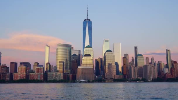 Нью Йорк Манхеттен Увечері Захід Сонця Нью Йорку Нижній Манхеттенський — стокове відео