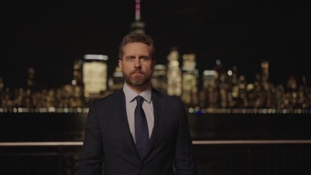 Geschäftsmann Fuß New York City Erfolgreicher Mann Der Freien Auf — Stockvideo