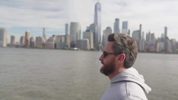 Sportler Manhattan Sportler Läuft Zeitlupe Nach New York Männersportler Der — Stockvideo