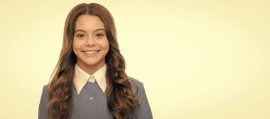 beauty and fashion. female fashion model. pretty look of young girl. Child face, horizontal poster, teenager girl isolated portrait, banner with copy space