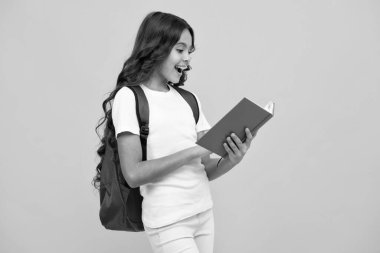 Okula dönelim. Okul çantalı liseli kız izole stüdyo geçmişi üzerine kitap tutuyor. Okul ve eğitim kavramı. Okul üniformalı ergen kız.