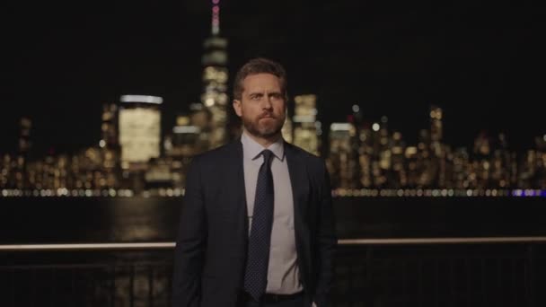 Affärs Framgång Man Utomhus Affärsman Promenad New York City Framgångsrik — Stockvideo
