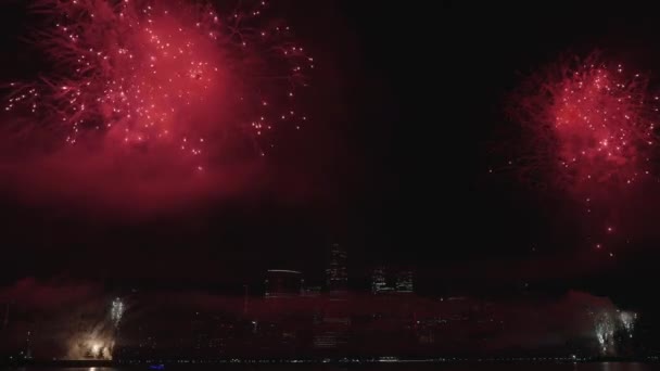 Nova York Skyline Manhattan Com Fogos Artifício Piscando Fogos Artifício — Vídeo de Stock