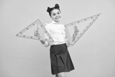 Back to school. Teenager school girl on isolated background. School supplies. Happy teenager, positive and smiling emotions of teen schoolgirl