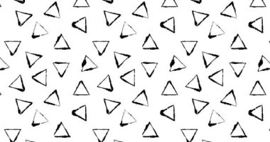 Çizim kağıdındaki animasyon açık renkli üçgen desen. Siyah el yazısıyla çizilmiş 2 boyutlu karikatür deseni. Beyaz arka planda izole edilmiş. Animasyon 4K video döngüsü.