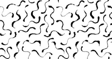 Çizim kağıdındaki Animasyon Kaotik Dalgalı Mürekkep deseni. Siyah el yazısıyla çizilmiş elementlerle çizilmiş karikatür geometrik 2D desen. Beyaz arka planda izole edilmiş. Animasyon 4K video döngüsü.