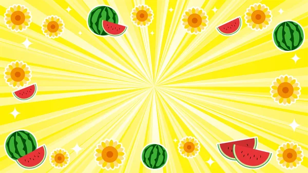 Vector Illustration Summer Yellow Flash Gradation Sunflower Watermelon Glitter — Stock Vector