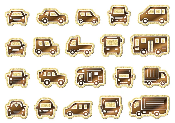 icon set of car -sticker style with lovely gold color-