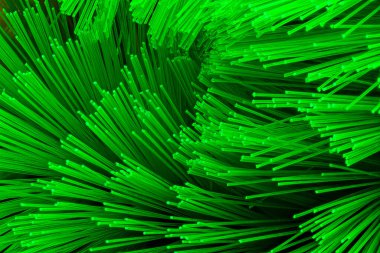 Parlak ve Soyut Fiber Optik İplikler. Green Bristle Yakından. Neon Fırçası Makro Vuruşu.