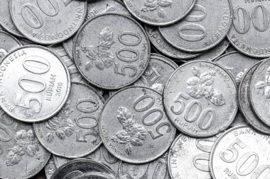 Endonezya 500 Rupiah madeni parası. Yakın Çekimde Endonezya Rupiah Bozukluklarının Ters Görünümü