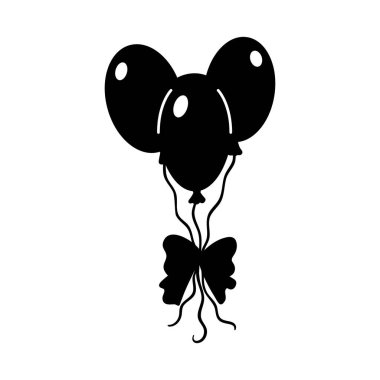 Açılış logosu, amblemi, damgası için siyah balonlar. Etiket, şablon, baskı, dekor için grafik vektör şekli sanatı.