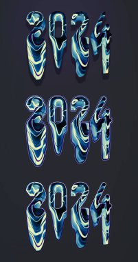 Boyanın holografik tasarım efekti. Sıvı akrilik el çizimi holografik tasarım. 2024 soyut sanat sembolü..