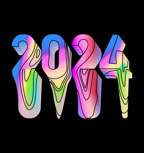 Holografik tasarım efekti boya akrilik el yazması 2024 soyut sanat arkaplan sembolü modern tarz parlak asit pastel renkler koyu arkaplan üzerindeki sanat unsurunu kırpıyor