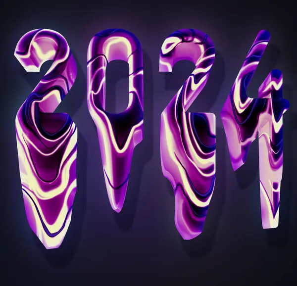 Holografik tasarım efekti boya akrilik el yazması 2024 soyut sanat sembolü modern tarz parlak asit pastel renkleri. Koyu arkaplan mor pembe üzerine klipsli resim ögesi