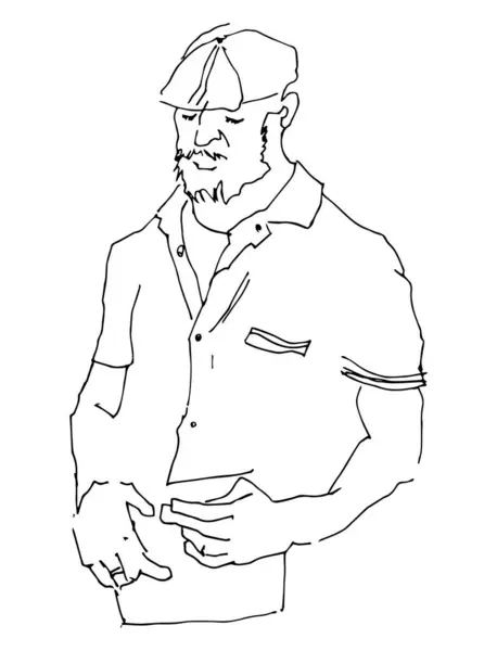 Flat Illustration Ellerinde Telefonla Çizen Genç Adam Çizgisi. Bir Satır Minimalist Gerçekçi Çizgi Adam Görüntü Çizgi Roman Tarzı. Karakter Günlük Clip Sanatı Basitleştirilmiş Tasarım. Sketch Boy Portresi 