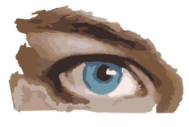 Renkli gerçekçi göz çizimi komedi tarzı. Agresif görünüş düz bskin tonu ana hatları insan yüzü. Görme kliniği için logo gerçekçi göz simgesi Clipart. Mavi gözlü kız düz çizim