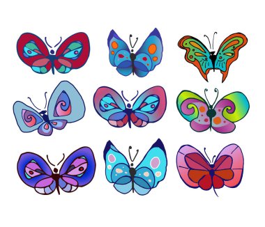 El Çizimi Uçan Kelebekler Çizimi Düz Çizim Böcekleri Çocuk Kitapları, Oyunlar, Renkler İçin Farklı Tasarım Logosu Çizimi. Çizgi film Karakteri Dekoratif Bebek Malzemeleri