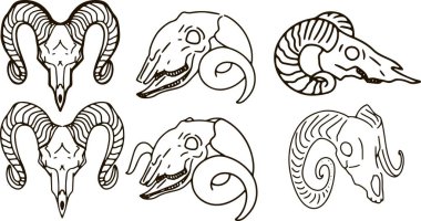 Çizgi Art Clip sanat llustration kurukafa mürekkebi çizgisel çizimi batı stili renginde ayarlayın. Doğaüstü, cansız yaratık ayininin oyması. Modern baskı, tasarım elementi ölü hayvan hatları ölü sığırlar