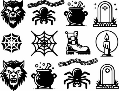 Kurt Adam Çizgi Çizgisi Sanat Cadı Cadılar Bayramı Partisi Davetiyesi Minimalist simgeler Sihirli Gotik çıkartma tasarımı unsurları Okült Korkunç Canavar Hattı Yaratık Tasarımı