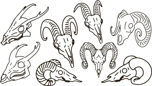 Çizgi Art Clip sanat llustration kurukafa mürekkebi çizgisel çizimi batı stili renginde ayarlayın. Doğaüstü, cansız yaratık ayininin oyması. Modern baskı, tasarım elementi ölü hayvan hatları ölü sığırlar