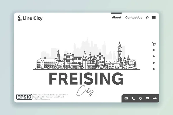 フライジング ドイツ建築ラインスカイラインイラスト 有名なランドマーク 都市の観光スポット デザインアイコンを持つ線形ベクターの街並み 編集可能なストロークで風景 ベクトルイラスト — ストックベクタ