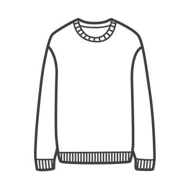 Erkek kazağının vektör doğrusal simgesi. Siyah ve beyaz çizimler minimalist bir tarzda. Rahat, rahat ve kış modası tasarımları için mükemmel..