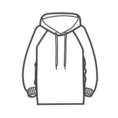 Bir erkek kapüşonlusunun vektör doğrusal simgesi. Siyah ve beyaz çizimler minimalist bir tarzda. Sıradan, sokak kıyafetleri ve moda tasarımları için ideal..