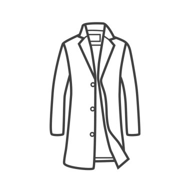 Bir erkek ceketinin vektör doğrusal simgesi. Siyah ve beyaz çizimler minimalist bir tarzda. Dış giyim ve kış tasarımları için mükemmel..