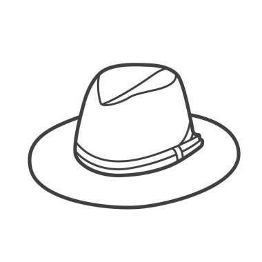 Bir erkek şapkasının vektör doğrusal simgesi. Siyah ve beyaz çizimler minimalist bir tarzda. Moda ve aksesuar tasarımları için mükemmel..