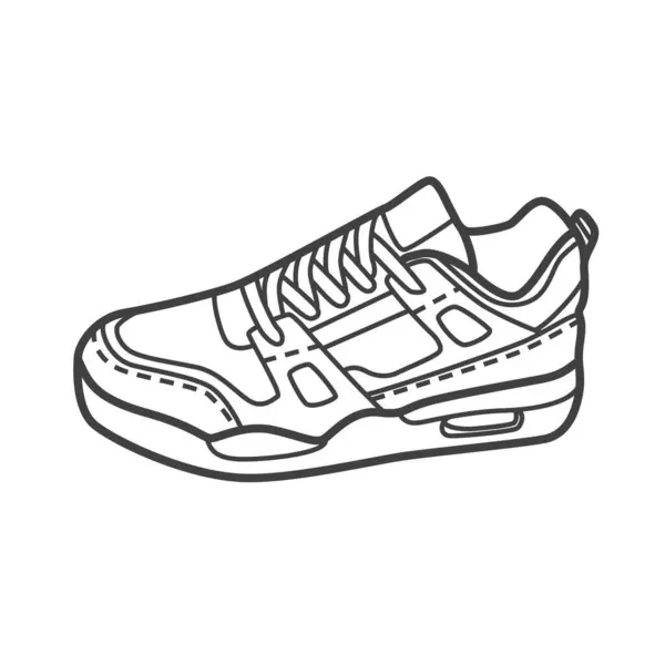 stock vector Linear icon of training sneakers, versatile for various sports and fitness activities. Vector illustration in black and white, line art style.