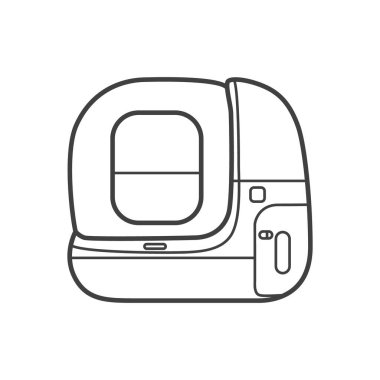 Otomatik kendini temizleyen çöp kutusunun vektör doğrusal simgesi. Kutu basit, siyah ve beyaz ve minimalist bir sanat tarzında tasarlanmış..