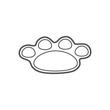 Kedi pençeli bir beslenme minderinin vektör doğrusal simgesi. Paspas basit, siyah beyaz ve minimalist bir sanat tarzında tasarlanmıştır..