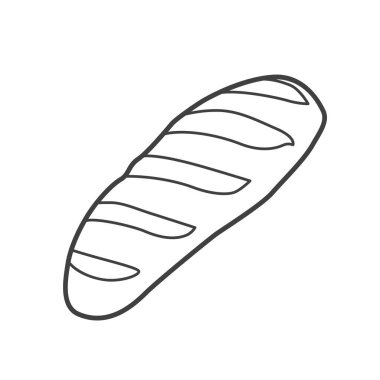 Fırın bölümünün minimalist siyah-beyaz vektör çizgisi simgesi. Bu simge, genellikle süpermarketlerde bulunan ekmek, çörek ve hamur işleri gibi çeşitli fırınlanmış ürünlerle rafları temsil etmektedir..