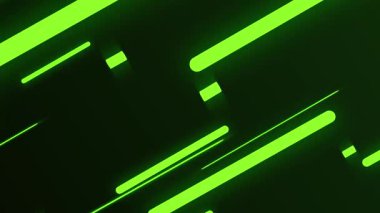 Ekran boyunca parlayan köşegen çizgilerin kusursuz 2D canlandırma arka planı. Koyu yeşil renkler. 