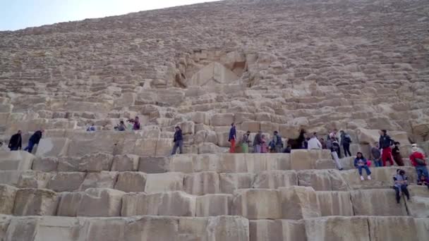 Γκίζα Αίγυπτος Δεκέμβριος 2022 Άποψη Ενός Μέρους Της Μεγάλης Πυραμίδας Βίντεο Κλιπ