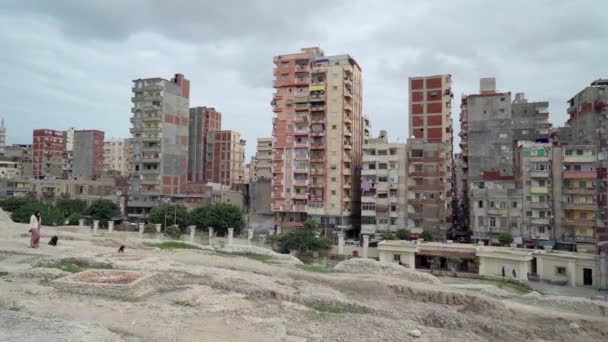 Alexandria Mesir Desember 2022 Pan Left Pemandangan Panorama Dari Reruntuhan — Stok Video