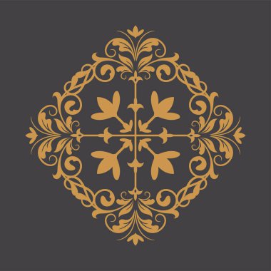 Altın Vintage mandala süsü. Altın Sınır süsü. Klasik portakal çiçeği, yıldız ve mandala. Düğün davetiyesi için uygun..