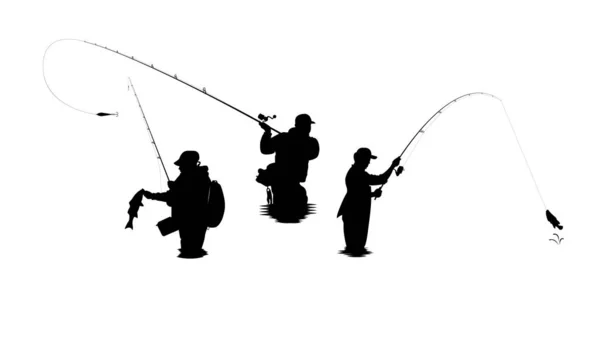 Homens Pesca Silhueta Coleção — Vetor de Stock