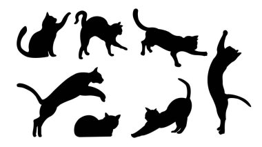 Kara kedi siluetleri kümesi.