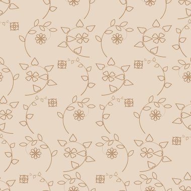 Doğal Bej Rengi Üzerine Kusursuz Çiçek Deseni.