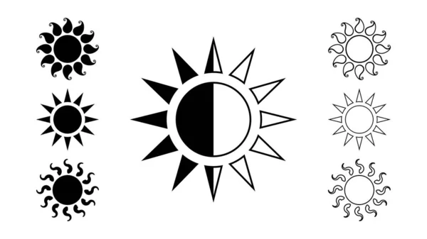 Sun Clipart Schwarz Und Weiß Set — Stockvektor