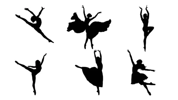 Ensemble Silhouettes Danseuses Ballet Silhouettes Fille — Image vectorielle