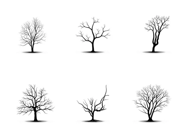 Набор Силуэтов Голых Деревьев Тенями — стоковый вектор